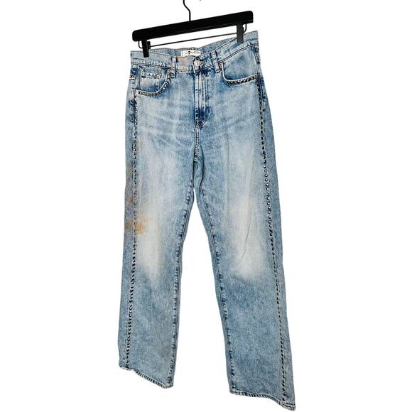 7 FOR ALL MANKIND Silver Studded Denim Straight Leg Jeans Size 29 - Picture 1 of 11